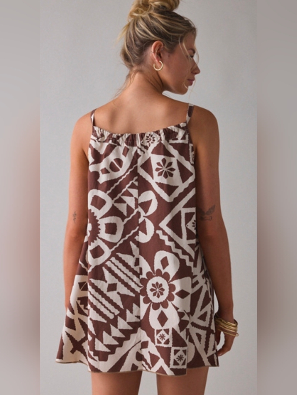Urban Outfitters Brown Floral Geo Trapeze Mini Dress - Picture 2 of 6